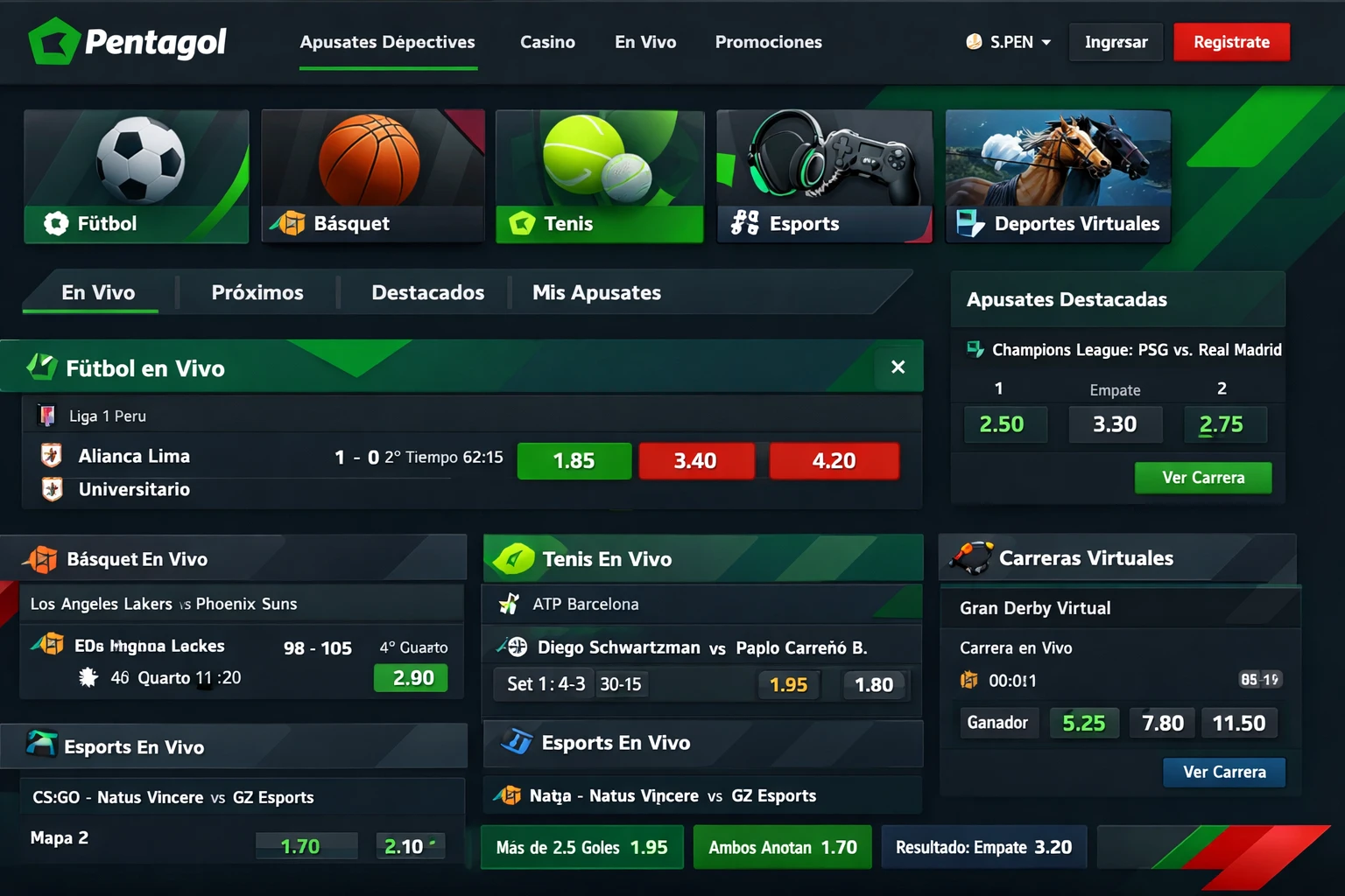 Pentagol - Apuestas deportivas en Perú con fútbol, básquet, tenis, esports y cuotas en vivo