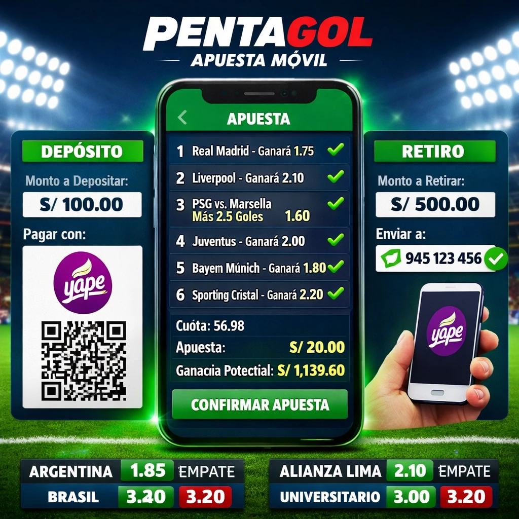 Pentagol apuestas, depósitos y retiros desde el celular en Perú